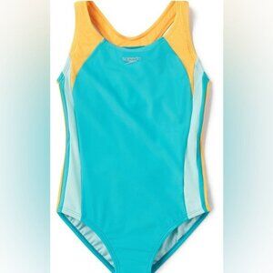 NWT Speedo Infinity Splice Recycled Scuba Blue UPF 50 One Piece Swimsuit 14